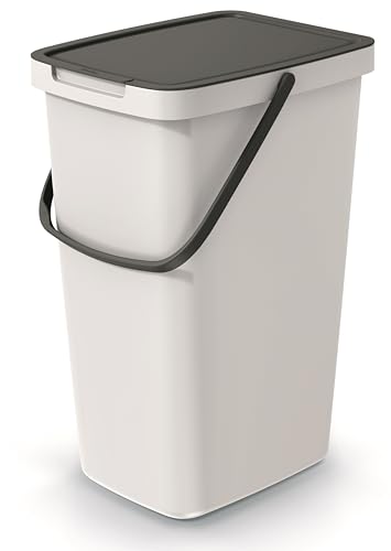Mülleimer Müllbehälter Abfalleimer Biomülleimer mit Griff und Klappdeckel Abfallsammler Mülltonne Müllsortierer Papierkorb (12L, Aschgrau) von BirnePower