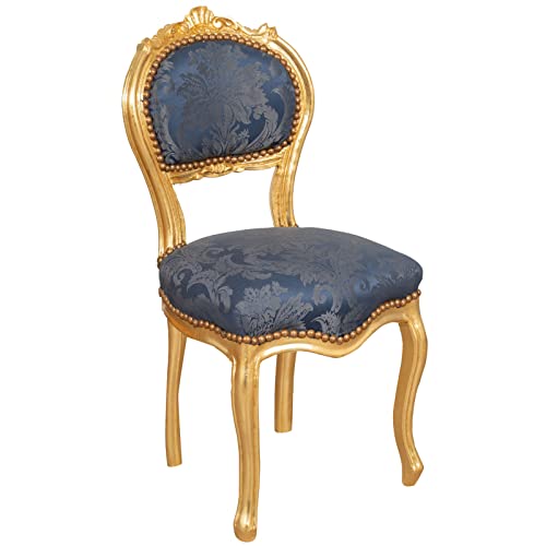 Biscottini Gepolsterter Stuhl, Holz, Gold und Blau, 90x45x42,5 cm von Biscottini