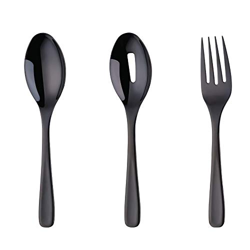 BISDARUN Salatbesteck 3-teilig Servierbesteck Set aus Edelstahl Servierlöffel *1 Servierlöffel *1 Aufschnittgabel *1 Schwarz Länge 26 cm(10,2 Inch) von BISDARUN