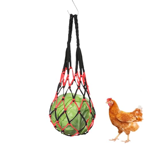 Bitong Hühnerkohl-Futterstation,Hühner-Gemüse-Saitenbeutel - Geflügel-Futterstation zum Aufhängen von Früchten | Hühnerfutterspender zum Aufhängen, Hühnerleckerli-Fütterungswerkzeug mit Haken, von Bitong