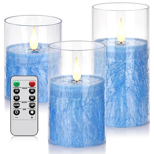 LED-Kerzen, flammenlose Kerzen, flammenloses kerzenlichter，10,2 cm, 12,7 cm, 15,2 cm, Echtwachskerze, Stumpenkerze, Fernbedienung mit 10 Tasten, mit 24-Stunden-Zeitschaltuhr (Blau) von Biyanuo