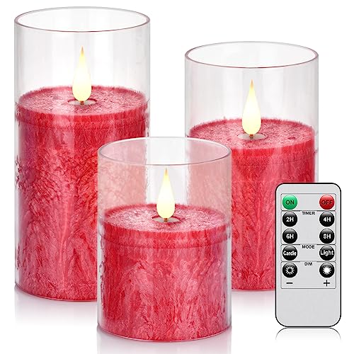 Biyanuo LED flammenlose Kerzen mit Fernbedienung TimerFunktion, Set of 3 batteriebetriebene flackernde elektrische Säule, echtes Wachs geeignet für Wohndekoration, Partys, Feiertage, Hochzeiten von Biyanuo