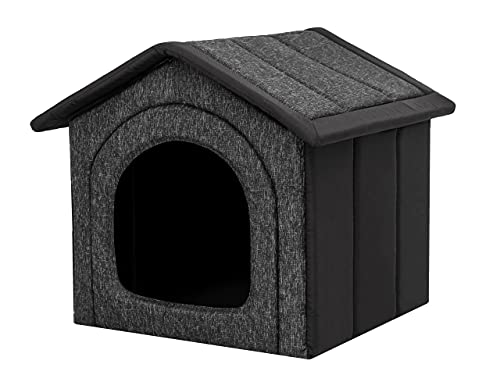 Hundehaus Hundehütte für große Hunde - Katzenhaus, Katzenhöhle - mit herausnehmbarem Dach - Tierhaus für Katzen und Hunde für Drinnen / Indoor - Schwarz + Schwarz - 76 x 72 x 74 cm [R6 / XXXL] von Bjird