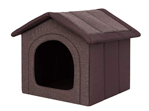 Hundehaus Hundehütte für mittelgroße Hunde - Katzenhaus, Katzenhöhle - mit herausnehmbarem Dach - Tierhaus für Katzen und Hunde für Drinnen / Indoor - Dunkelbraun - 60 x 55 x 60 cm [R4 / XL] von Bjird