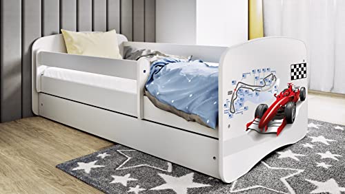 Bjird Kinderbett Jugendbett 70x140 80x160 80x180 cm Weiß mit Rausfallschutz Matratze Schublade und Lattenrost Kinderbetten für Mädchen und Junge - Formel 160 cm von Bjird