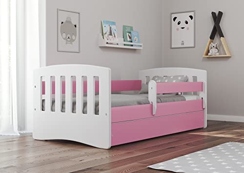 Bjird Kinderbett Jugendbett 80x160 80x180 Rosa mit Rausfallschutz Schublade und Lattenrost Kinderbetten für Mädchen und Junge - Classic I 160 cm von Bjird