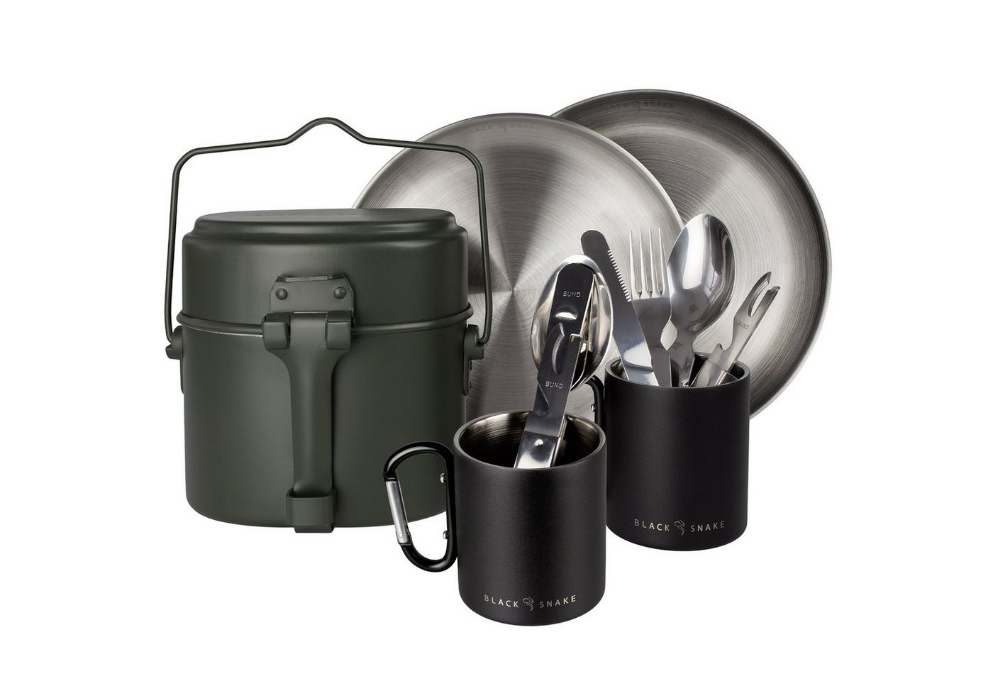 Black Snake Geschirr-Set Kochgeschirr mit Camping Teller, Besteck, Tasse, 2 Personen von Black Snake