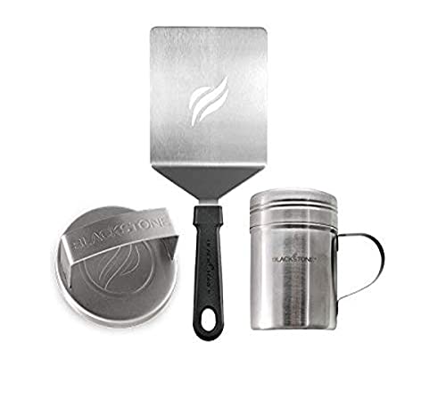 Blackstone 5024 Profi Hamburger Werkzeug Kit mit Edelstahl Metall Burger Patty Presse, Gewürz Dredge Shaker & Burger Spatel BBQ Grillzubehör - Schwarz von Blackstone