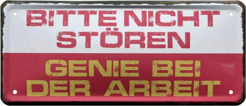 WOGEKA ART Retro Blechschild - Bitte nicht stören! Genie bei der Arbeit - witziger Spruch als Geschenk-Idee Geburtstag Weihnachten Dekoration 28x12 cm Vintage-Design Metall 1878 von WOGEKA ART