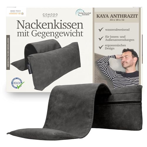 COHOSO® Nackenkissen mit Gegengewicht - Ergonomisches Nackenstützkissen, Nackenrolle Kissen Halbrund für Sessel, Höhenverstellbares Neck Pillow, Kopfstütze Sofa Couch, Nackenpolster für Gartenstühle von BlezLiving dutch authentic