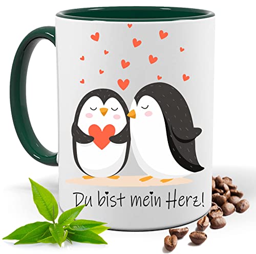 Geschenkasse, Valentinstag Weihnachten, Geburtstag | Du hast mein Herz! Pinguin | Kakao- Kaffee- Tee- Fototasse| Geschenke für männer frauen | Keramik Tasse |Spülmaschinenfest (Grün) von Blickfang