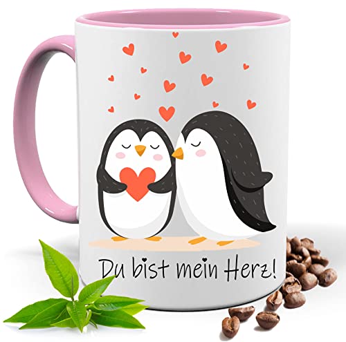 Geschenkasse, Valentinstag Weihnachten, Geburtstag | Du hast mein Herz! Pinguin | Kakao- Kaffee- Tee- Fototasse| Geschenke für männer frauen | Keramik Tasse |Spülmaschinenfest (Rosa) von Blickfang