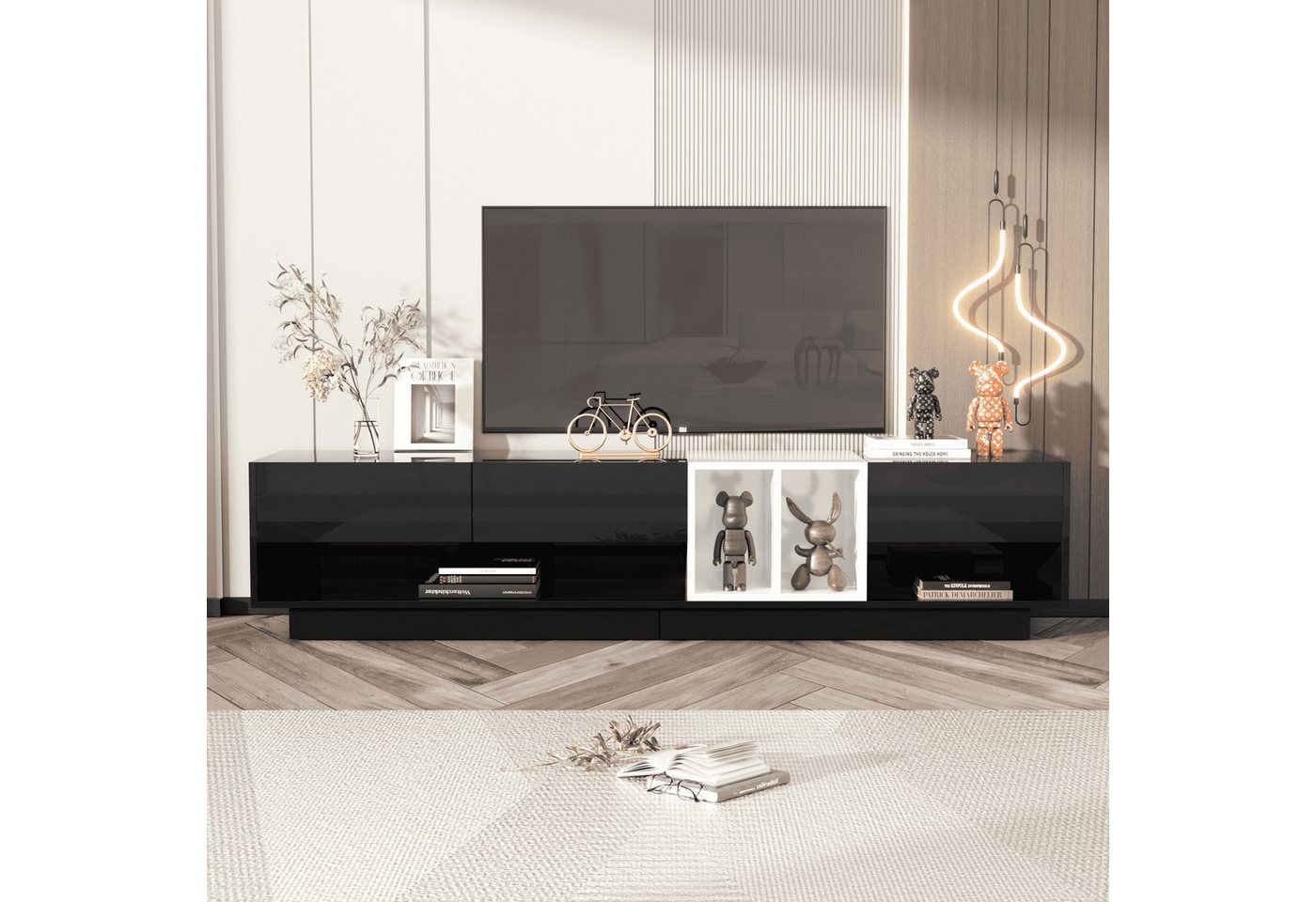 BlingBin TV-Schrank Lowboard (1-St., Farbblockierendes Design, 190x 40x 42cm) Drei Schubladen, Hochglanz-Weiß, mehrere Stauräume von BlingBin