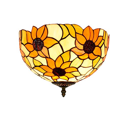 Blivuself Tiffany Deckenleuchte 30CM Tiffany-Art-Glas Orange Sonnenblume Design Deckenleuchte amerikanische klassische Lampe gelb Garten Balkon Flur Decke von Blivuself