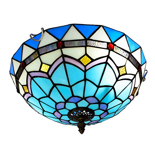 Blivuself Tiffany Deckenleuchte 30cm Tiffany befleckt Galss Deckenleuchte Light Blue Mittelmeer Glaslampenfassung, for Schlafzimmer Restaurant Café von Blivuself
