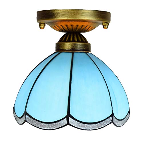 Blivuself Tiffany Deckenleuchte 8-Zoll-Tiffany-Buntglas-Aisle Flur Balkon Mittelmeer Blaulicht Kleine Deckenleuchte von Blivuself