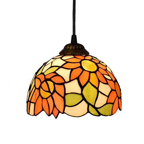 Blivuself Tiffany Lampe 8-Zoll-Tiffany-Stil Orange Sonnenblume-Buntglas-hängendes Licht for Bar Studie Korridore Balkon von Blivuself