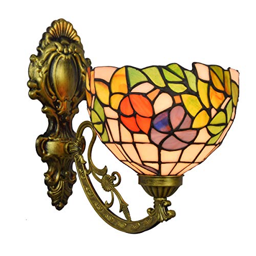Blivuself Tiffany Wandlampen Licht 8-Zoll-britisches Buntglas modernen Spiegel Tiffany Wandlampe Garten Nachtwandlampe Gang windet einzigen Kopf Glaswandlampe von Blivuself