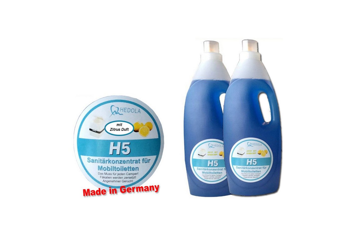 BlueCraft H5 Sanitärflüssigkeit 2 Liter für mobile Camping-Toiletten Reinigungskonzentrat (2-St. WC Tank-Zusatz für Fäkalientank Sanität-Zusatz Citrusfrische) von BlueCraft