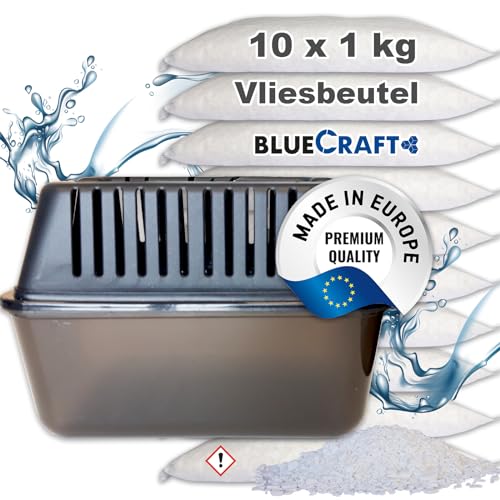 Raumentfeuchter Box + 10x 1 kg Luft-Entfeuchter Granulat im Vliesbeutel Nachfüllpackung ohne Strom (10x 1kg + Box) von BlueCraft