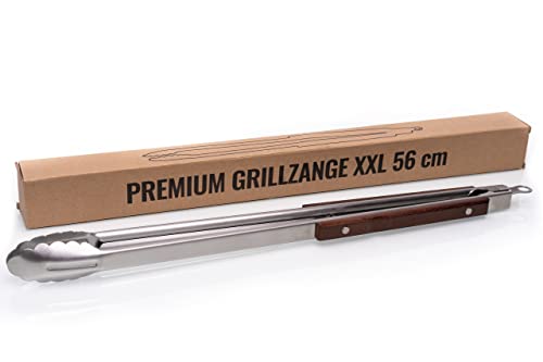 XXL Grill-Zange - extra lang 56 cm Edelstahl mit Echtholz Griff inkl. Aufhänge-Öse BBQ Besteck Küche von Bluecraft