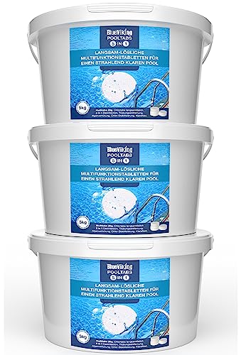 BlueViking Chlortabletten für Pool 5 in 1 - Hochwirksame Multitabs Pool 20g im 3x5kg Eimer - Chlor Pool Tabletten in EU Premium-Qualität - Einfache, Sichere und Effiziente Poolpflege von BlueViking