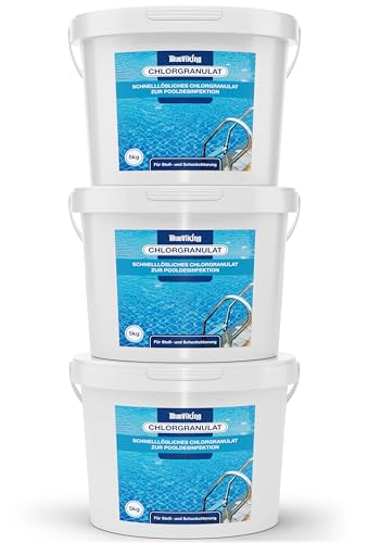 Chlor Pool Granulat 3x5kg, Chlor für Pool zur Schockchlorung, schnelllösliches Chlor für einen klaren Pool, Chlor Granulat zur Erstanwendung, Chlorgranulat für Pool von BlueViking