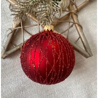 Roter Christbaumkugelschmuck, Handbemalte Weihnachtskugeln, Handarbeit von BluebirdbyRobin