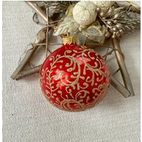 Roter Christbaumkugelschmuck, Handbemalte Weihnachtskugeln, Handarbeit von BluebirdbyRobin