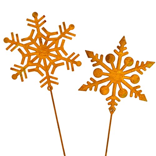 Blümelhuber 2er Set kleine Schneeflocke Gartenstecker für Draußen - Edelrost Gartendeko Figuren - Perfekte Deko für Garten oder Haustür von Blümelhuber