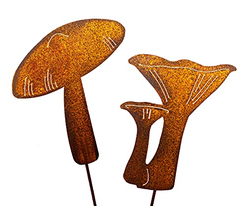 Blümelhuber Edelrost Gartendeko Figuren - 2 Pilz Gartenstecker aus Metall für draußen - Perfekte Deko für Garten oder Haustür von Blümelhuber