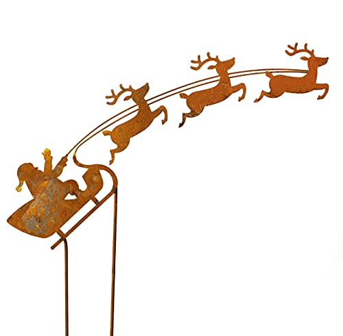 Blümelhuber Weihnachtsmann auf Schlitten Rost Gartendeko Edelrost Gartenstecker von Blümelhuber