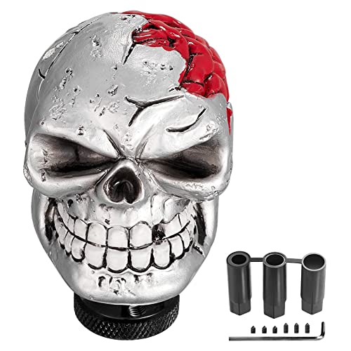 Blueshyhall Schädel Auto Schaltknauf, Hirnloser Schädel Universal Totenkopf Schalthebel Auto Überzug, Auto Skull Schaltknüppel Shifter Knob Tuning Adapter, Auto Schaltknauf Zubehör Deko (Silber) von Blueshyhall