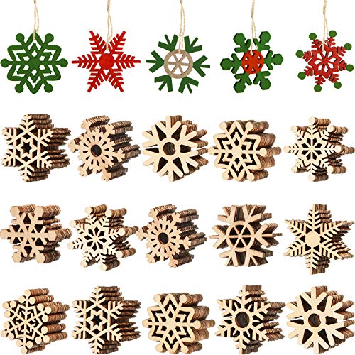 100 Stücke Weihnachten Holz Schneeflocke Unvollendete Holz Schneeflocke Holzdeko Ausgehöhlte Schneeflocken Verzierungen Weihnachtsbaum Hängende Ornamente mit Kordel für Weihnachten Dekor (2 Zoll) von Blulu