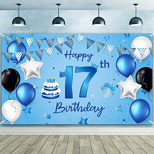 Blulu 17th Birthday Hintergrund Banner extra groß Stoff Schild Poster Fotografie Hintergrund Banner 17. Geburtstag Jahrestag Party Dekorationen 17.8 x 43.3 Zoll sti Blulu-Anniversary Party-95 von Blulu