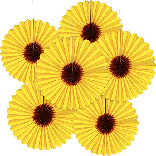 Blulu Papierfächer, 12 Stück Sonnenblumen-Seidenpapier-Fächer, gelb, hängende Fächer, Dekoration für Geburtstag, Hochzeit, Abschluss, Zubehör (45,7 cm) von Blulu