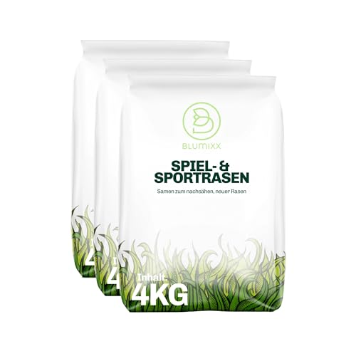 4 kg Rasensamen Sport & Spiel schnellkeimend 160 m², robust, sattgrün, ideal für Neuansaat und Nachsaat, Rasensaat Grassamen Frühjahr (12 kg) von Blumixx