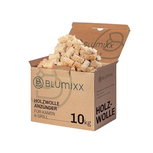 Blumixx Kaminanzünder Holzwolle Anzünder 10 kg - Ökologische Kamin- und Grillanzünder aus reinem Holz und Wachs, FSC-Zertifiziert, Effiziente und nachhaltige Anzündhilfe von Blumixx