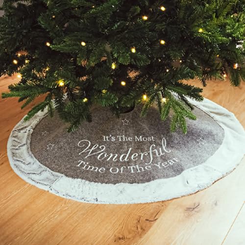 Weihnachtsbaumdecke mit grauem Fellrand – Durchmesser 98 cm – Stilvolle Wonderful Beschriftung – Die ideale Basis für Ihre Festliche Dekoration von Blumixx