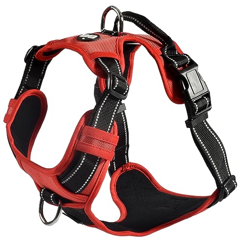 Bobby Rando Walk – Hundegeschirr, Hundegeschirr für mittelgroße, kleine und große Hunde aus Nylon, sicher, bequem, reflektierend, verstellbar, Rot, M/40–63 x 2 cm von Bobby