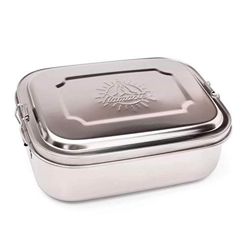 Bodhi To-go Lunchbox mit Namaste Gravur 1000 ml | Zwei-Fächer Meal Prep Box für Kinder und Erwachsene | Premium Edelstahl Brotdose mit Trenwand | Geschenk Idee für Yoga-Fans | Spülmaschinenfest von Bodhi