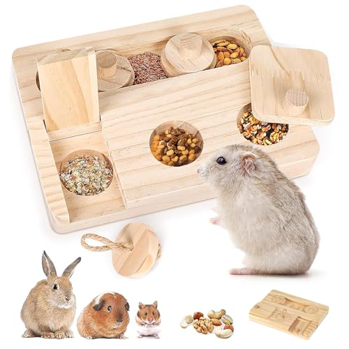 Bogoro Hamster Spielzeug aus Holz, Meerschweinchen futtersuche Spielzeug, 6 In 1 Holzspielzeug Zur Futtersuche, Hamster Accessory Set, Hamster Holzspielzeug, für Kaninchen Hamster Chinchillas von Bogoro