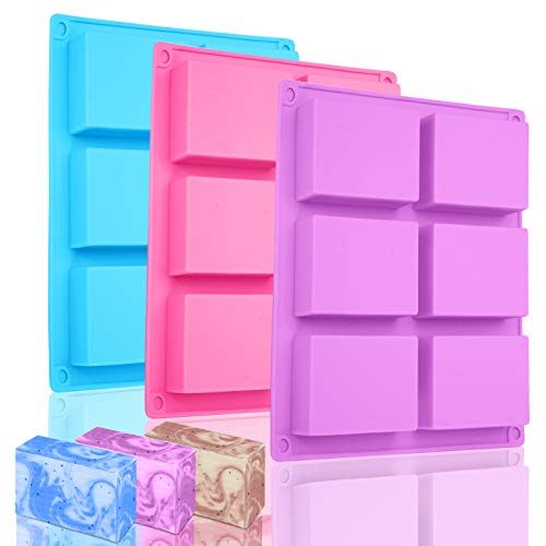 3 Stück Silikonform Rechteckig, Bolatus Seifenform 6-Cavity Silikonformen Seife DIY Silikon Form für Backen Kuchen Schokolade Biscuit Eiswürfel Selbstgemachte Handarbeit (Rosa + Blau + Lila） von Bolatus