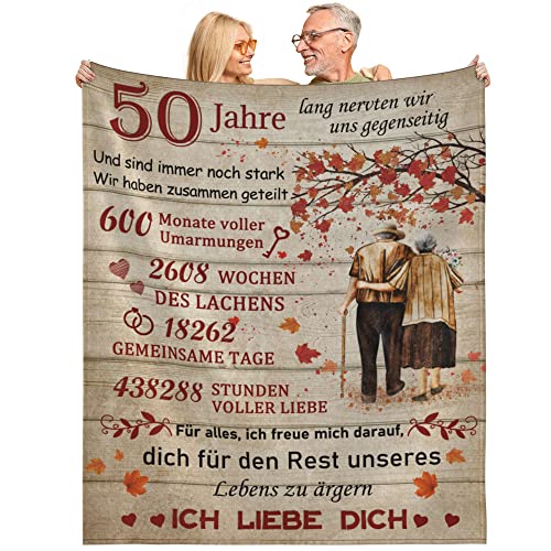 Bold And Brash Geschenke zur Goldenen Hochzeit, Hochzeitstag Decke Flauschig mit Spruche, Geschenkidee zum 50. Hochzeitstag Paar Jahrestag, Hochzeitstag Geschenk für Frau und Mann, 130x150cm von Bold And Brash