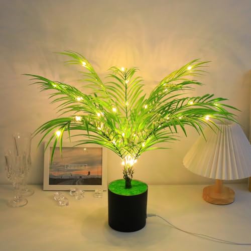 BomKra Raumdekor Tischlampe, kreative Topfpflanzen Form, Nachttischlampe im natürlichen Stil, simulierte grüne Pflanzen Nachtlicht Geschenke (Dypsis lutescens) von BomKra