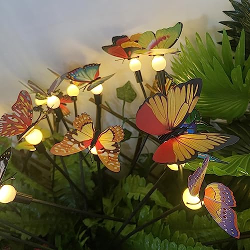 BomKra Solarlampen für Außen Garten,2 Stück 16LED Schmetterling Glühwürmchen Solarleuchten Schmetterlinge Licht Wasserdicht Swinging Gartenbeleuchtung für Fußweg Yard Patio Walkway Decor von BomKra