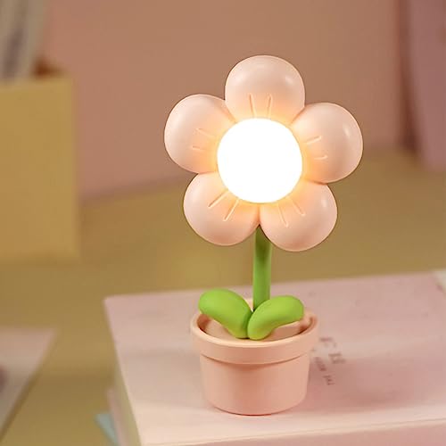 Mini Night Light Flower Cartoon Cute Night Lamp, Portable LED Desk Decor Lamp Battery Operated Adjustable Flower Bedside Lamp for Kids Students Childrens Gift Bedroom Nursery (Pink) von BomKra