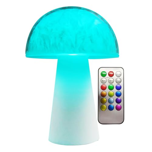 RGB Pilz Tischlampe, schnurlose Tischlampen Batteriebetriebene Nachttischlampe für Schlafzimmer, Wohnzimmer, Esszimmer, Arbeitszimmer, Café, Bar, Weihnachtsgeschenk von BomKra