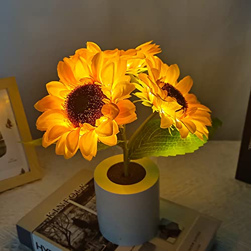 Sonnenblumen LED Tischlampe 3 Kopf Simulation Blume Nachtlicht USB Wiederaufladbare Nachttischleuchten Ornamente für Zuhause Wohnzimmer Schlafzimmer Hochzeit Dekor, Muttertag Geschenkidee von BomKra