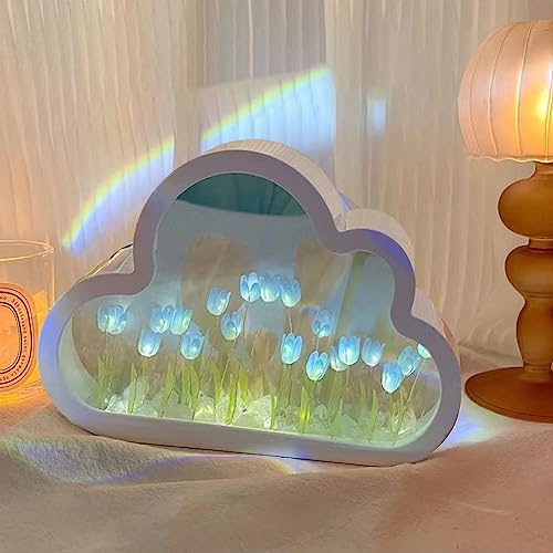 Tulpen Nachtlicht DIY Materialset, Raumdekor Lampe und Spiegel 2 in 1, warme Ornamentgeschenke für Familie und Freunde (Blau) von BomKra